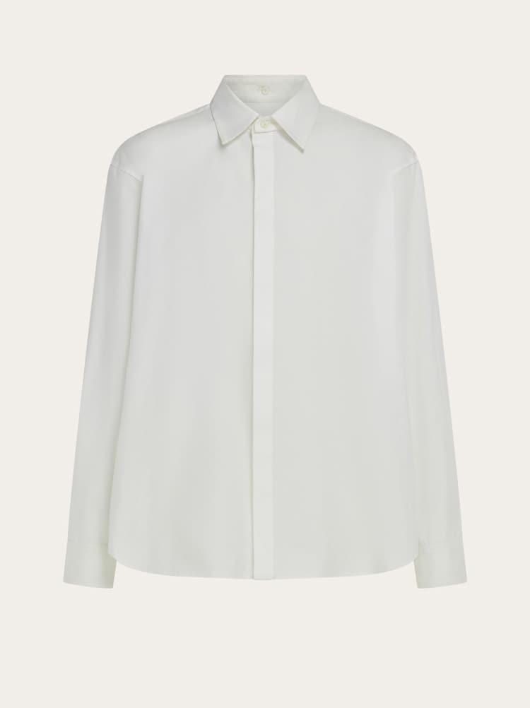 Stretch poplin cotton shirt with adjustable collar Gallery image 1