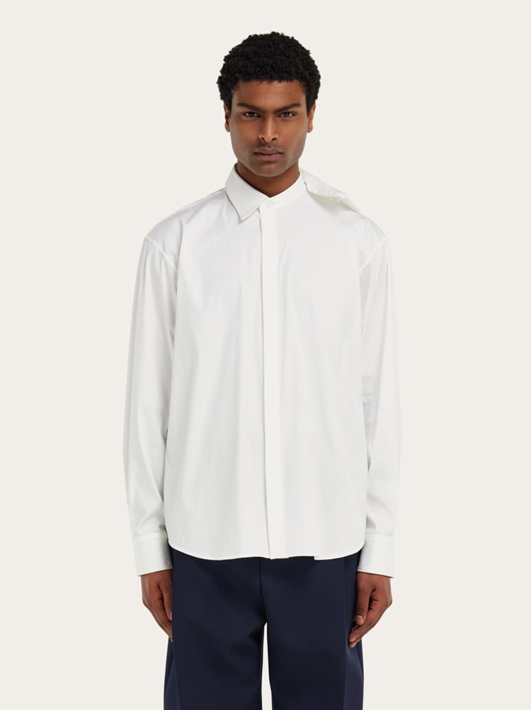 Stretch poplin cotton shirt with adjustable collar Gallery image 10