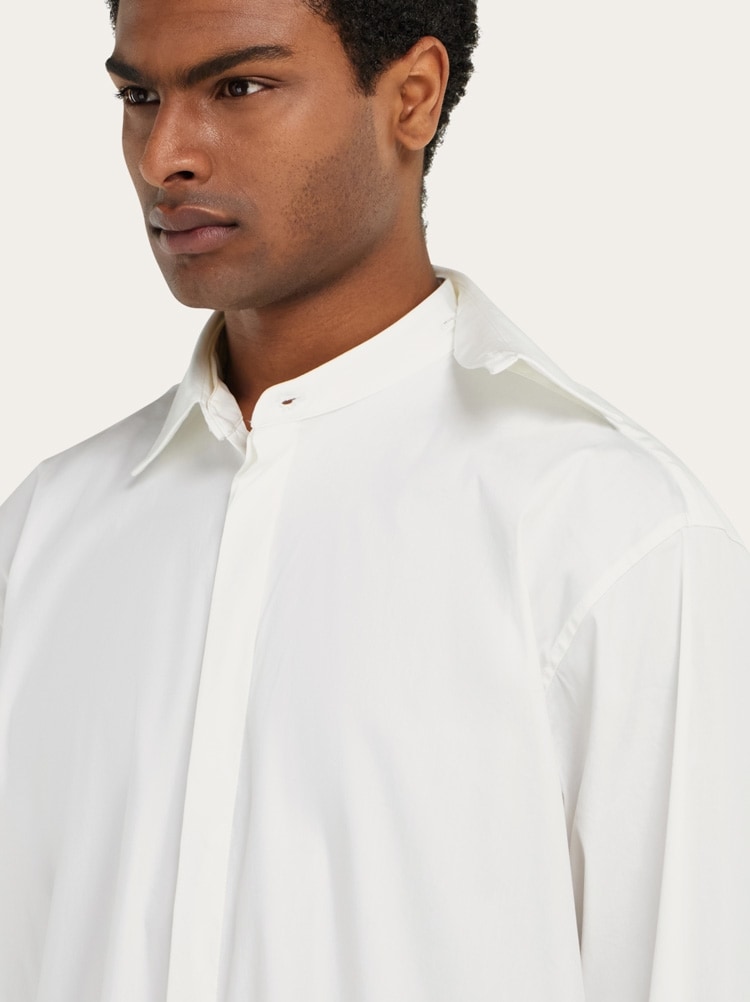 Stretch poplin cotton shirt with adjustable collar Gallery image 12