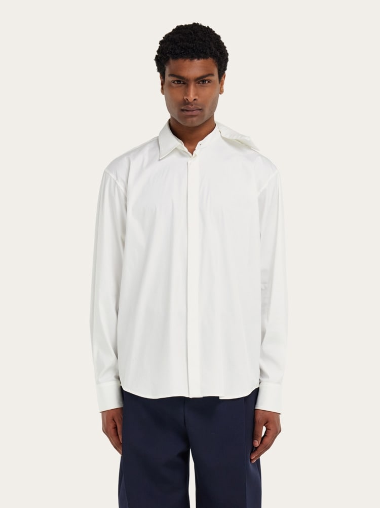 Stretch poplin cotton shirt with adjustable collar Gallery image 7