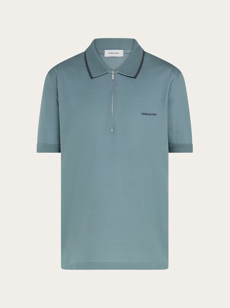 Cotton polo shirt with zip detail Gallery image 1