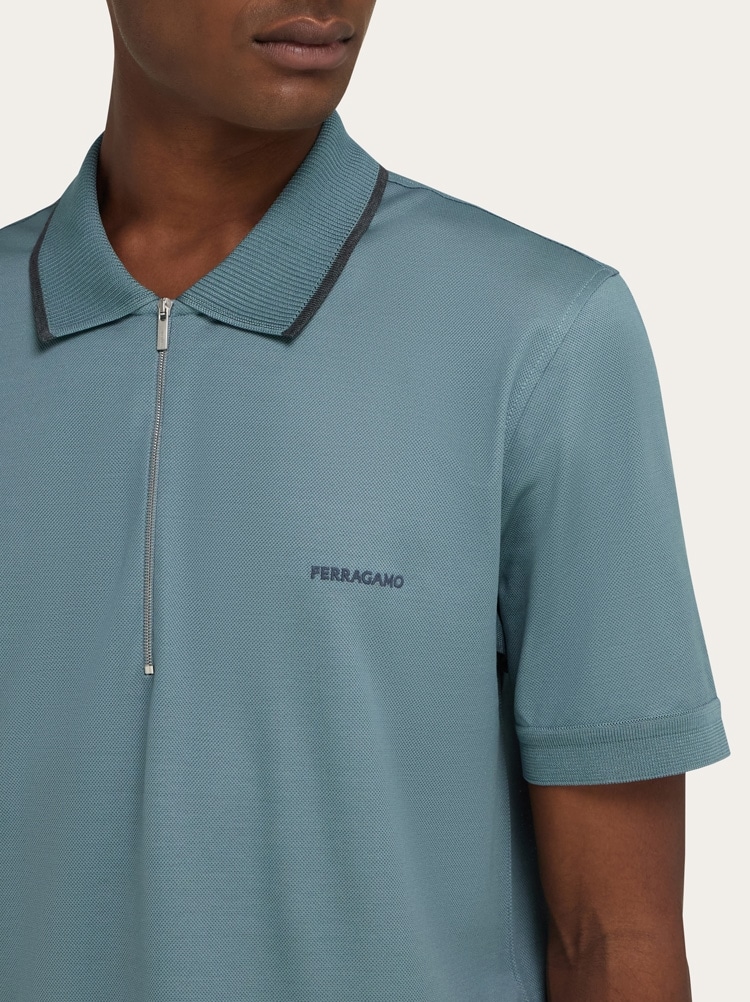 Cotton polo shirt with zip detail Gallery image 4