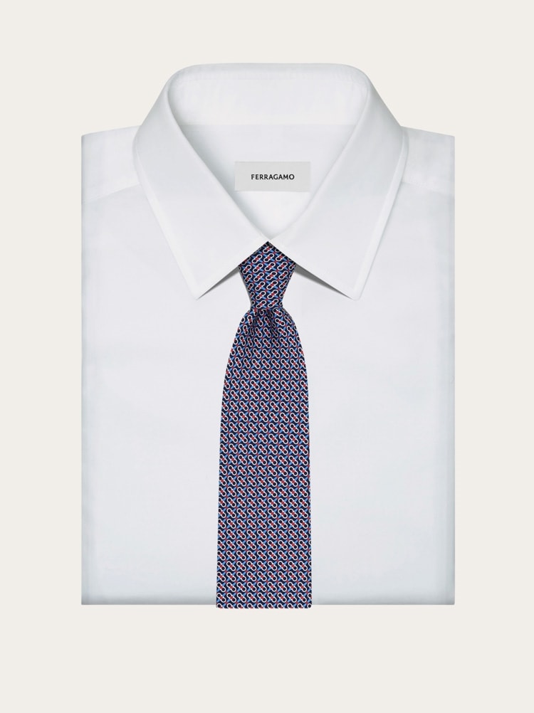 Gancini print silk tie Gallery image 4