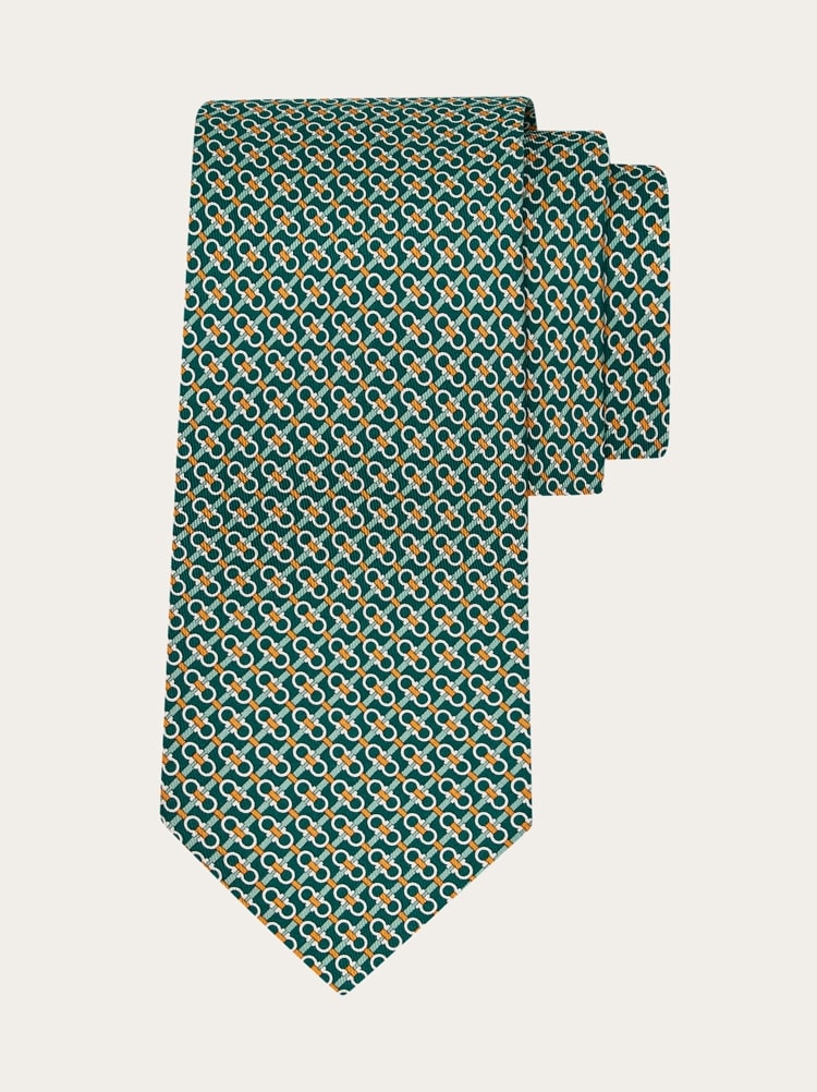 Gancini print silk tie Gallery image 1