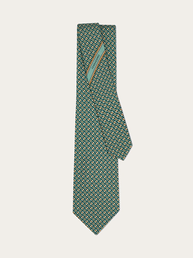Gancini print silk tie Gallery image 3