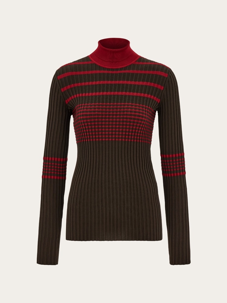 Viscose knitted turtleneck with stripe detail Gallery image 1