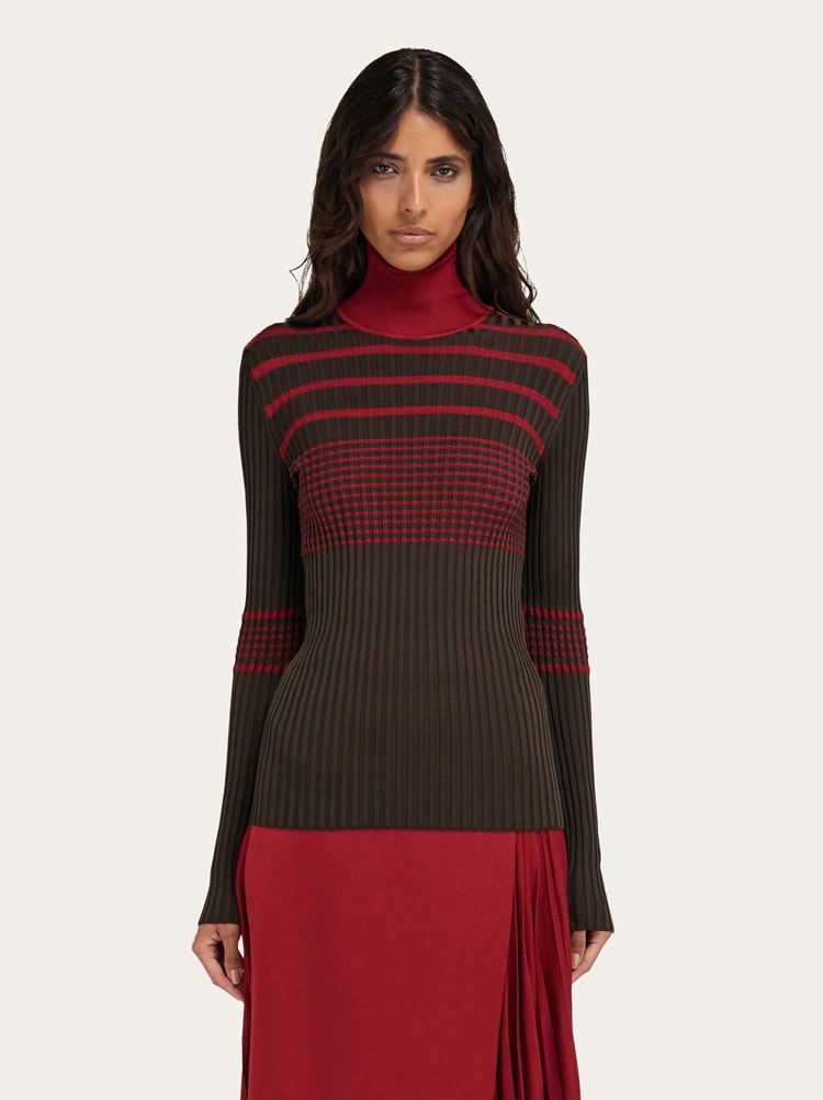 Viscose knitted turtleneck with stripe detail Gallery image 2