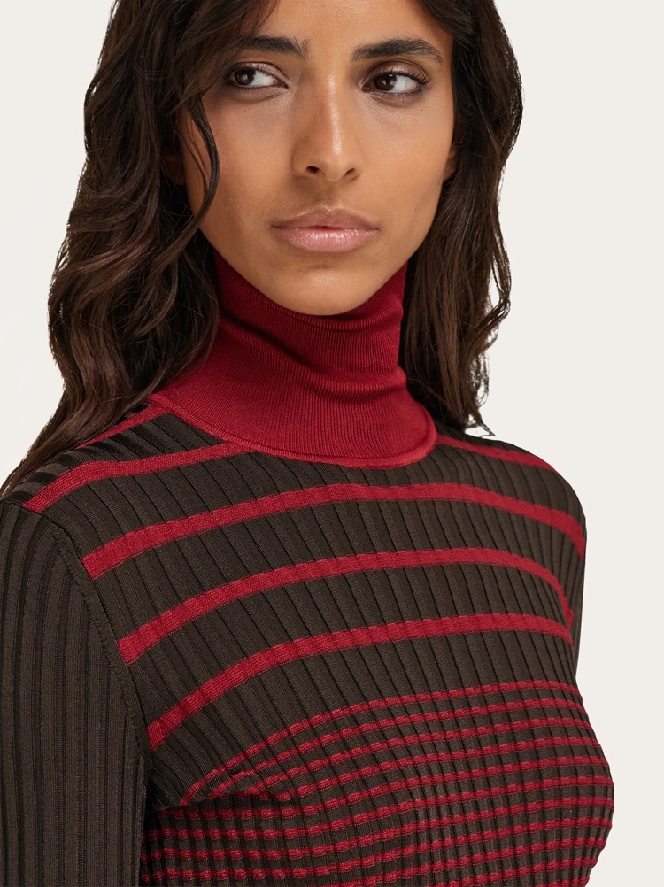 Viscose knitted turtleneck with stripe detail Gallery image 4