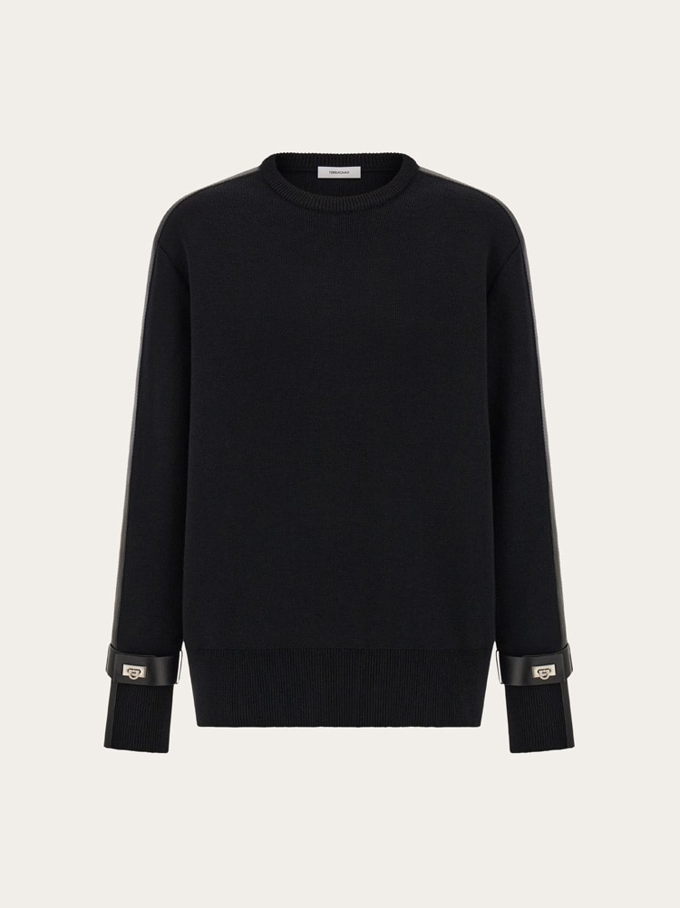 Pure wool sweater with leather details Gallery image 1
