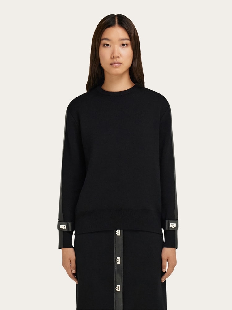 Pure wool sweater with leather details Gallery image 2