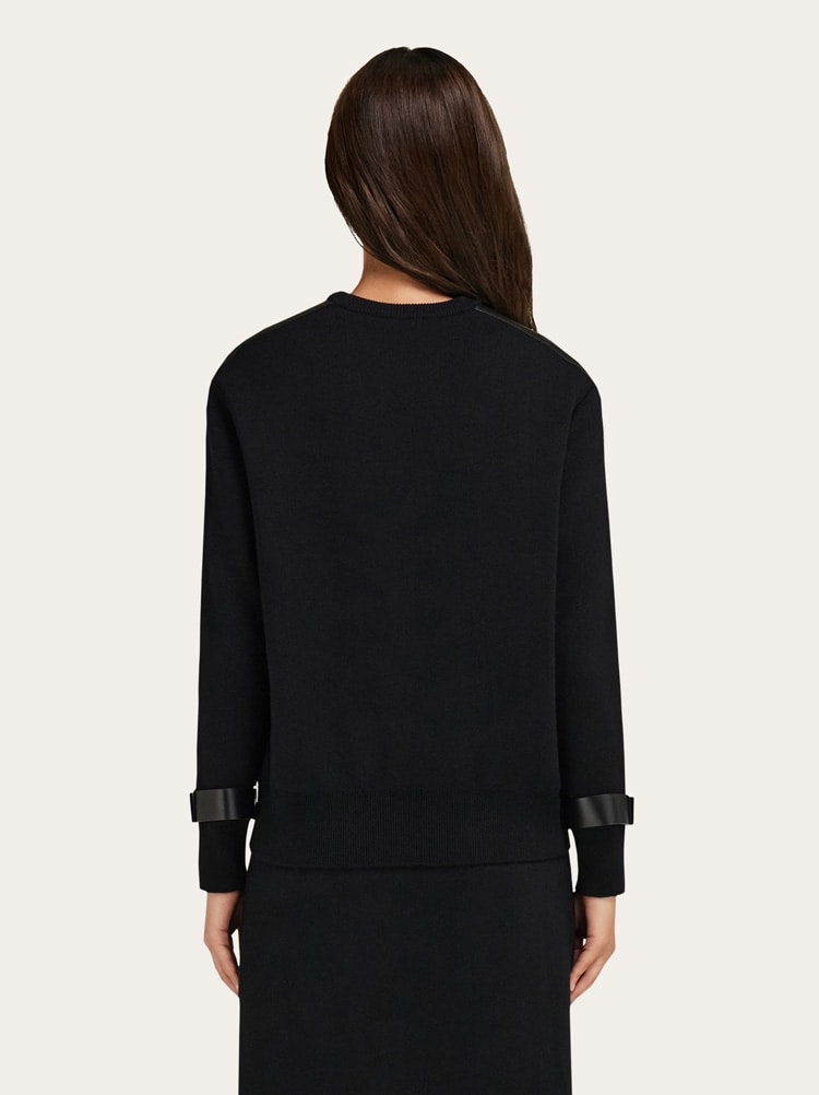 Pure wool sweater with leather details Gallery image 3